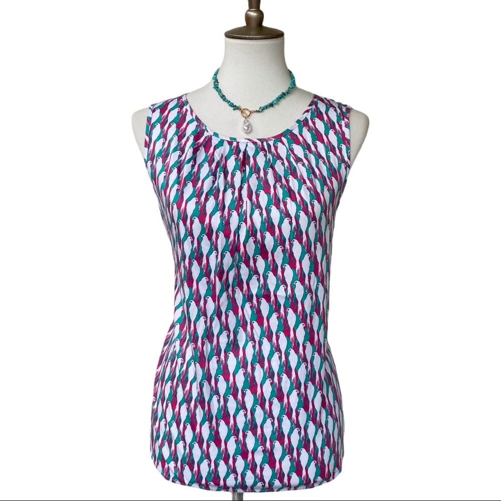 Talbots Parrot Top Pink White Mint Sleeveless - Medium EUC
